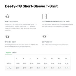 K&ouml;nnte beinhalten: Gr&ouml;&szlig;entabelle f&uuml;r ein T-Shirt mit kurzen &Auml;rmeln in den Gr&ouml;&szlig;en S bis 5XL. Die Tabelle zeigt die Breite und L&auml;nge des T-Shirts in Zoll.