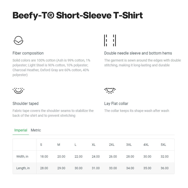 K&ouml;nnte beinhalten: Gr&ouml;&szlig;entabelle f&uuml;r ein T-Shirt mit kurzen &Auml;rmeln in den Gr&ouml;&szlig;en S bis 5XL. Die Tabelle zeigt die Breite und L&auml;nge des T-Shirts in Zoll.