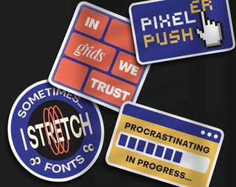 Grafisch ontwerper grappige stickers voor ontwerpers Stickerset van 8 Vynil Gems Designers Gift Pixel Pusher Stickervel uitstellen