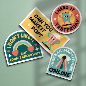 Graphic Designer Client Feedback Stickers Funny Retro Stickers Set of 8 Vinyl Gems Graphic Designer Gifts