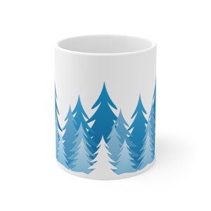 Pine Tree Forest Blue Winter Ceramic Coffee Mug - 11oz - BPA & Lead Free - Dishwasher Microwave Safe