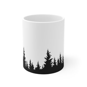 Minimalist Pine Tree Forest Sillhouette Ceramic Coffee Mug - 11oz - BPA & Lead Free - Dishwasher Microwave Safe
