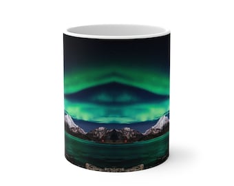 Aurora Borealis Color Changing Heat Sensitive Magic Coffee Mug 11 oz Mirrored Mountain Northern Lights