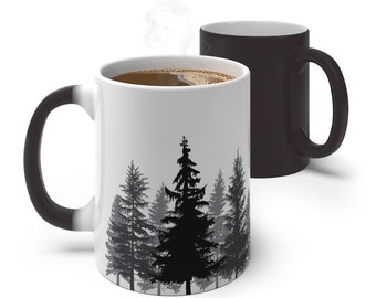 Pine Tree Evergreen Forest Farbwechsel wärmeempfindliche magische Kaffeetasse 11 Unze - mikrowellengeeignet