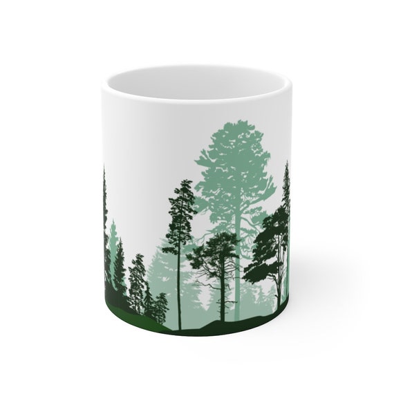 Pine Tree Forest Design Ceramic Coffee Mug - 11oz - BPA & Lead Free - Dishwasher Microwave Safe