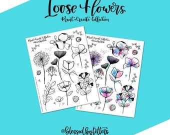 Flores sueltas #1 imprimible - Garabatos - BibleJournaling - Descarga digital - Archivos PNG y PDF - Imprimible - Bullet Journal