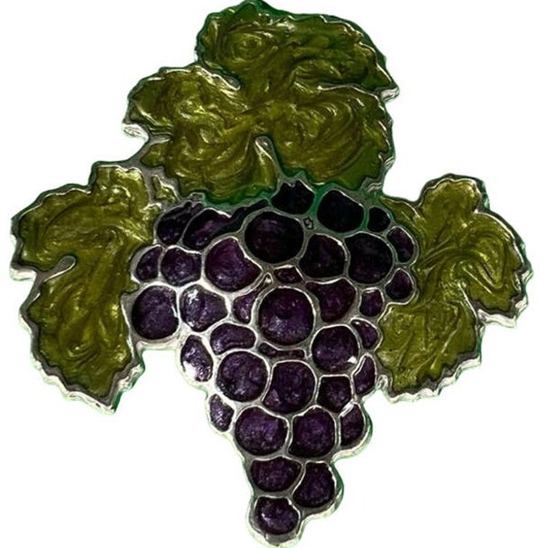 Grapes & Leaves Cloisonne Enamel Pewter Twist Rings-VGC - 8 Count Napkin Rings