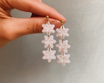 Stacked Snowflake Dangles // Polymer Clay Earrings