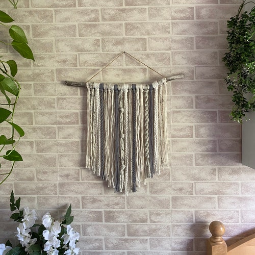 Neutral Driftwood Wall Hanging // Yarn Wall Hanging // Boho Etsy