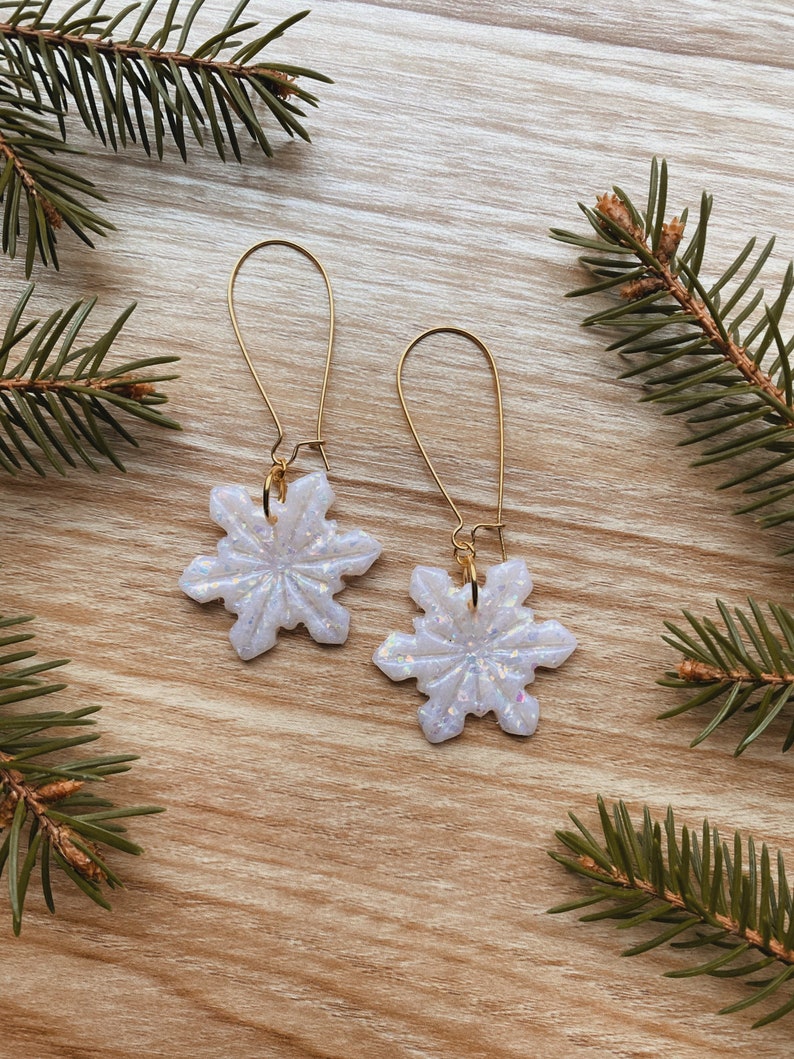 Big Snowflake Dangles // Polymer Clay Earrings image 1