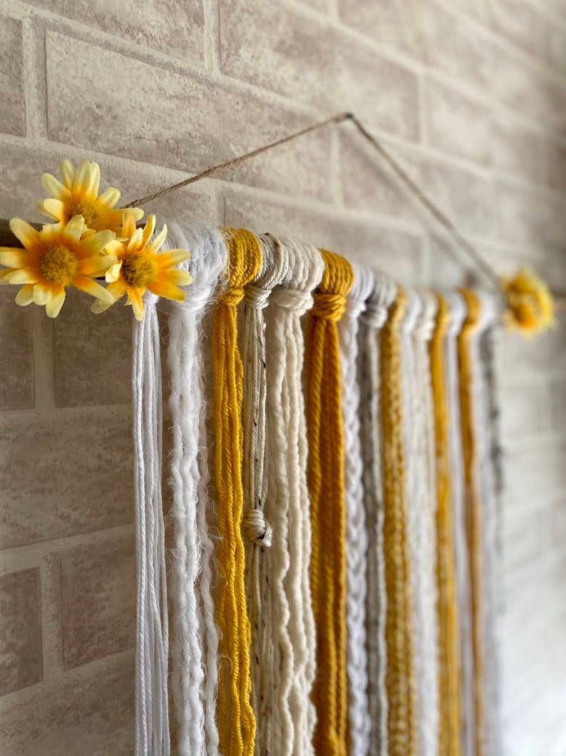 Sunflower Driftwood Wall Hanging // Yarn Wall Hanging // Boho Etsy
