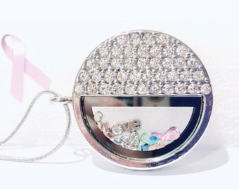 Half Crystal Pink Ribbon Theme Locket