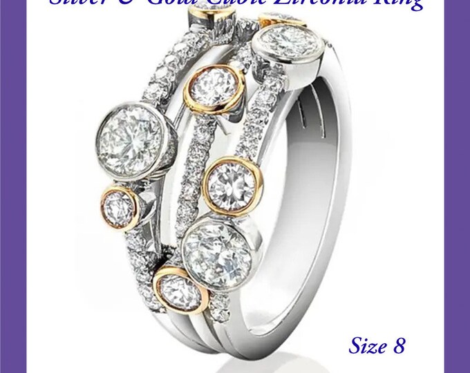Silver & Gold Cubic Zirconia Ring