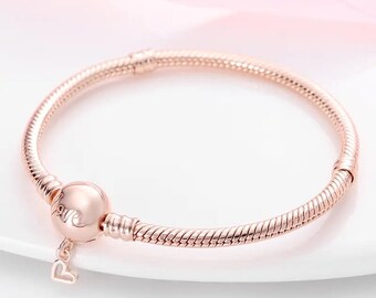 Sterling Silver Rose Gold Plated Love Charm Bracelet