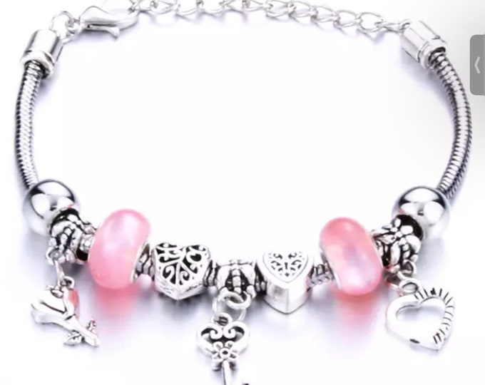 Silver and Pink charm bracelet