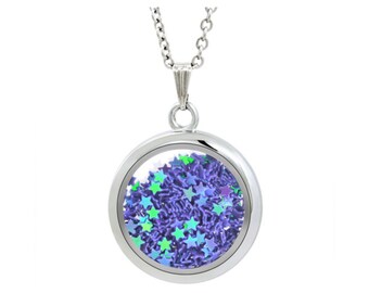 Silver Memory Locket with Purple Stars