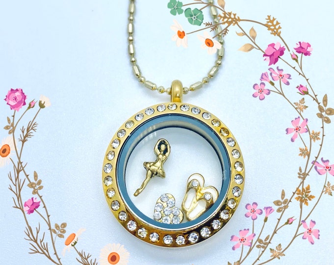 Gold Crystal Ballerina Locket