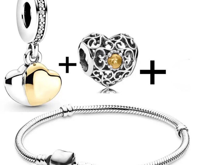 Silver Plated Charm Bracelet with Two Heart Charms