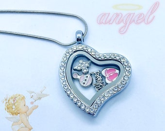 Silver crystal Baby Girl heart locket