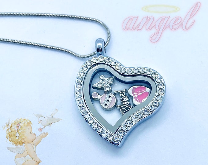 Silver crystal Baby Girl heart locket