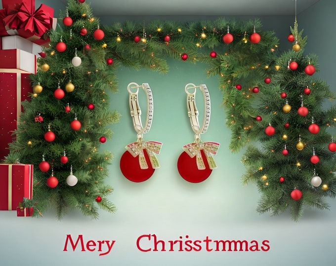 Red and Gold Crystal Christmas Earrings