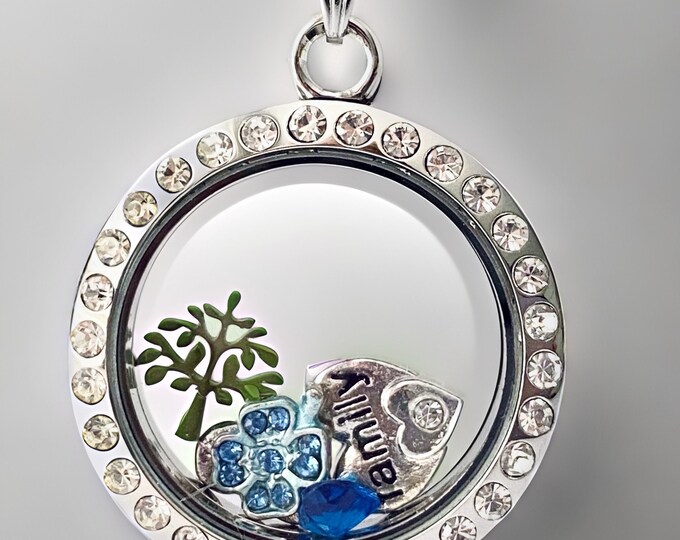 Silver Crystal Family Tree Memory Locket