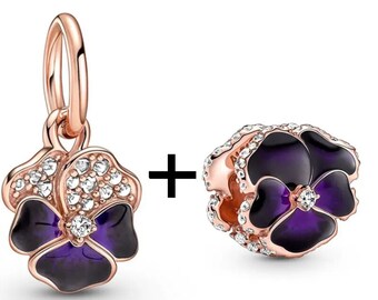 Rose gold purple flower charm set