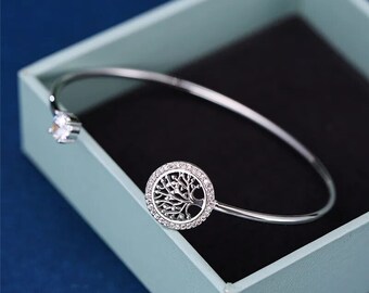 White gold filled Tree of Life bangle