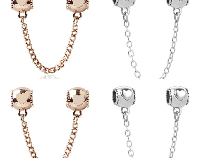Safety Chains with heart for Charm Bracelets