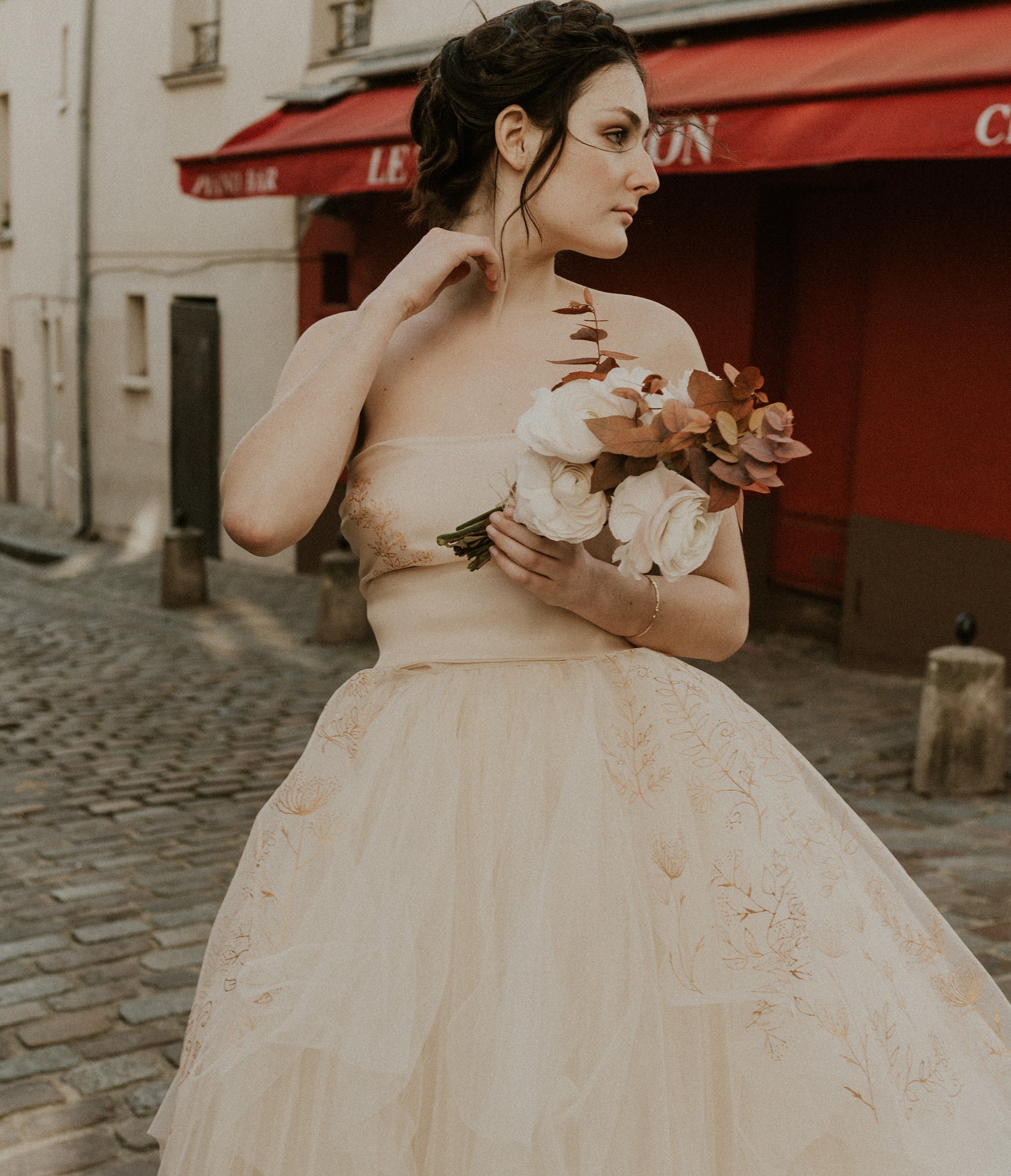 champagne organza wedding dress Champagne Beadwork Ivory Organza Overskirt Bridal Gown