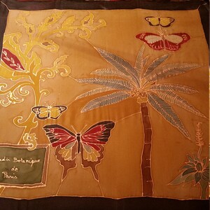 Silk scarf, Jardin Botanique model, hand painted, gold-set, made in France