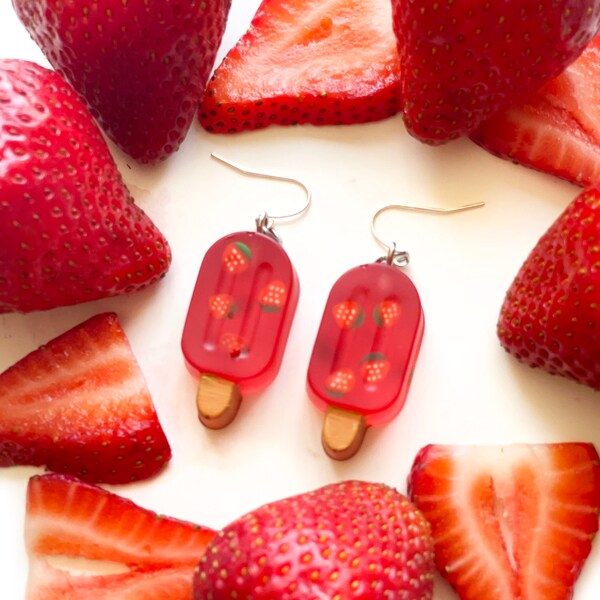 STRAWBERRY POPSiCLE earrings