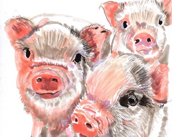 Three Pigs Folded notecard 4.5 by 5 inch