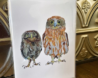 Two Owls Folded notecard 4.5 by 5 inch
