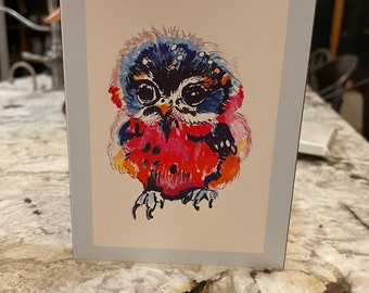 Electric Owl Folded notecard 4.5 by 5 inch