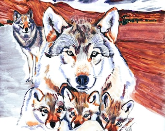 Wolf Pack    Folded Blank Inside Notecard 4.5 X 5