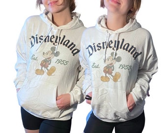 Vintage White Disneyland Hoodie Est. 1955 | Hidden Mickey Sweatshirt | Mickey Mouse | Vintage Mickey Mouse Sweatshirts | Disneyworld