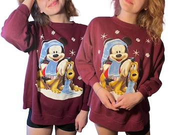 Burgundy Mickey & Pluto Snow Sweatshirt - Mickey Unlimited Brand | Disney Sweatshirts | Vintage Disney | Disneyland | Mickey Mouse