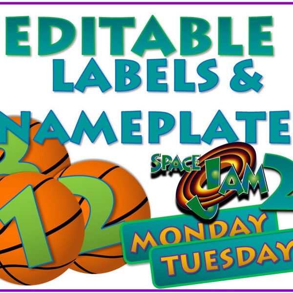 Editable Space Jam Basketball Classroom Seat Numbers & Nameplates