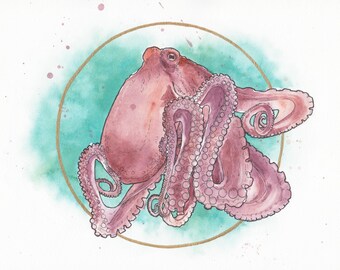 Octopus - Watercolor - Original - 18 x 24 cm