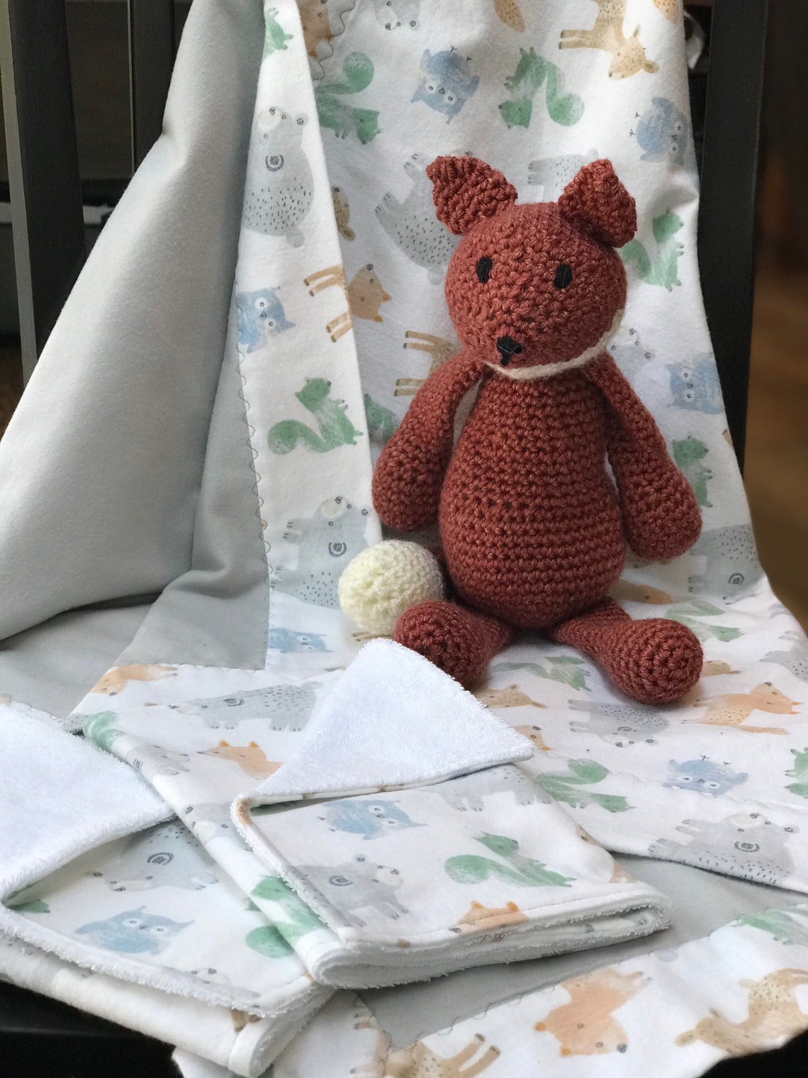 Woodland Animals Receiving Blanket and Burp Cloth Baby Gift Etsy