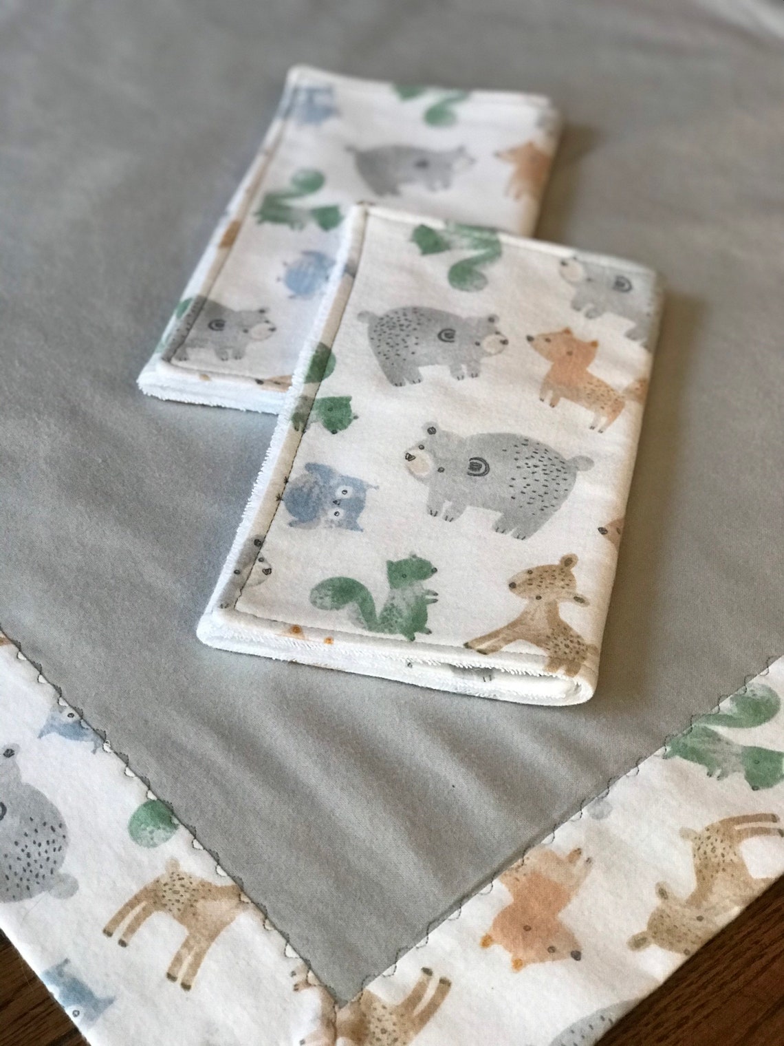 Woodland Animals Receiving Blanket and Burp Cloth Baby Gift Etsy