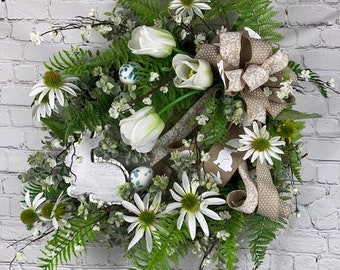 Floral Easter wreath, Grapevine Easter wreath, Front Door Easter wreath, Front Door floral wreath, Greenery and Flower wreath