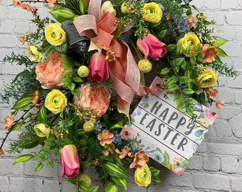 Easter wreath, Spring wreath, Easter floral wreath, Spring floral wreath, Happy Easter wreath,