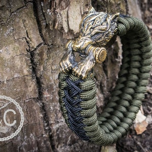 Bracelet Tottem Wolf Paracord,Exclusive for man, Bronze Clasp, Accessories Custom, Vikings