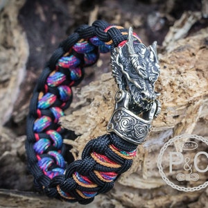 Paracord Bracelet Dragon. Exclusive bracelet for man, clasp bronze