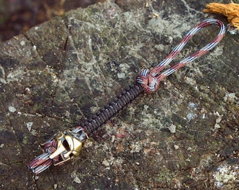 Helmet Gladiator Keychain Paracord, Lanyard Knife, bead brass