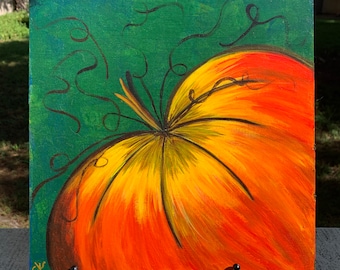 Pumpkin - acrylic painting, autumn art, wall decor