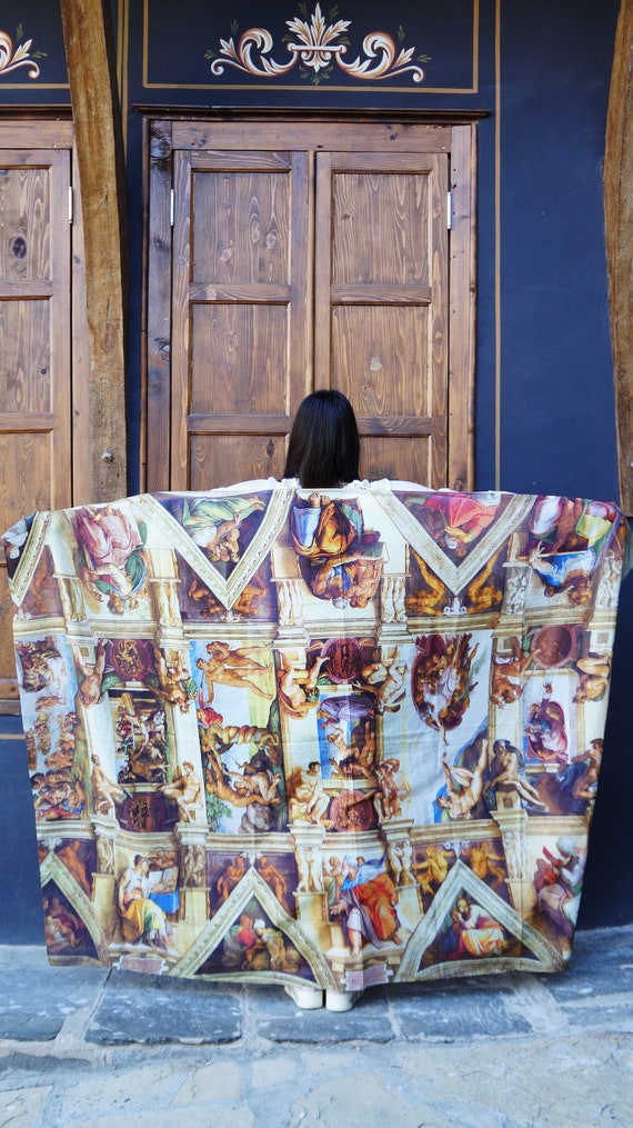 Scarf Michelangelo The Sistine Chapel Ceiling Rome Italy Unisex Painted Art Shawl Unique Accessory For Bridesmaid Renaissance Wedding