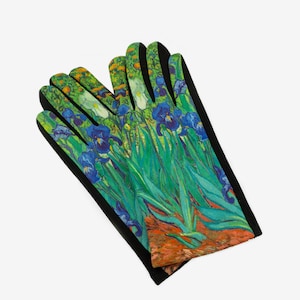 Gloves for women - Van Gogh, "Irises" print in green and blue.